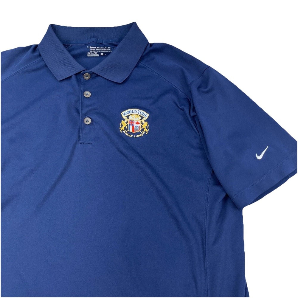 Nike Polo Shirt Men Large Blue Dri Fit Performance World Tour Golf Links Navy